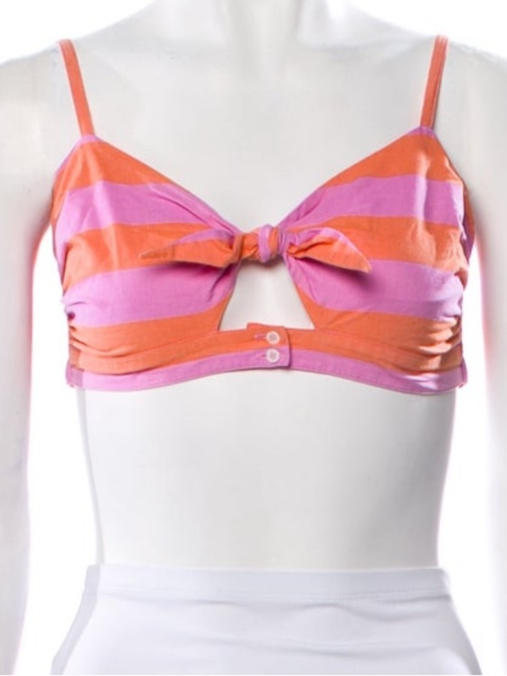 XiRENA Striped Knot Front Crop Top - Pink & Orange